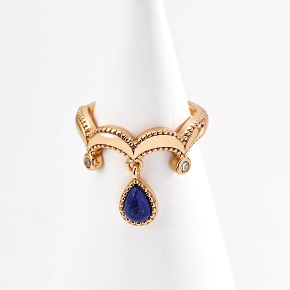 ✨ Artisan Original Lapis Lazuli Dangle Crown Ring | S925 Gold Adjustable - Picture 4 of 14